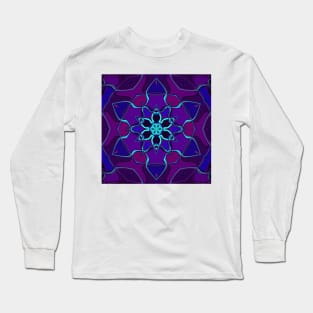 Cartoon Mandala Flower Blue and Purple Long Sleeve T-Shirt